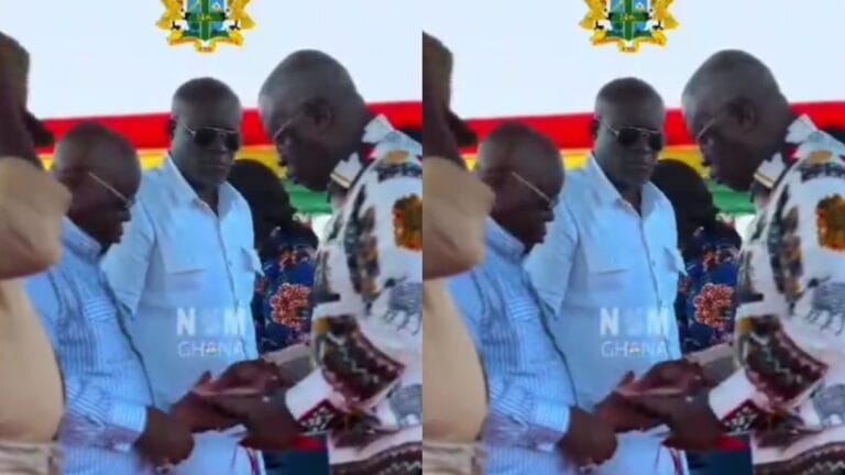 A video has emerged showing the President of Ghana, Nana Addo Dankwa Akufo-Addo, receiving a bundle of 200 cedis notes from a subordinate during a public event.