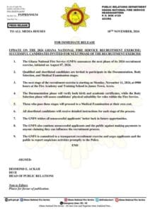 The Ghana National Fire Service has today November 11 began its 2024 recruitment exercise at the Fire Academy and Training located at James Town.