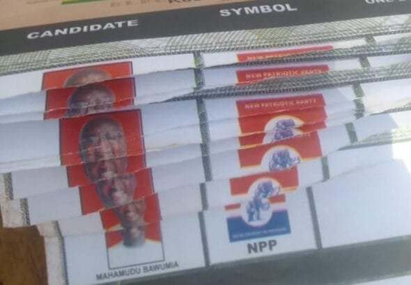 An officer of the Electoral Commission (EC) has been apprehended by the Ghana Police in the Bono East Region for tearing off Dr. Mahmudu Bawumia from 15 presidential ballot papers.