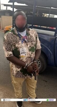 The Police has arrested a man, Michael Allotey, who is an NDC agent for possession of weapon at the St Theresa School polling station in the Okaikwei South Constituency.