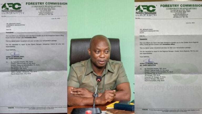 Dr. Hug Brown, the Chief Executive Officer (CEO) of the Forestry Commission, has transferred two staff members in a letter purportedly implicating him for allegedly awarding timber contracts without proper due diligence, involving an individual presumed to be a loyalist of the NPP.
