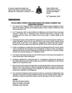 The Central East Regional Police Command has apprehended a 35-year-old man who according to report, allegedly staged a robbery and kidnapping incident at Fijai a suburb of Millennium City, Gomoa Nyanyano.