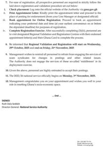 The National Service Authority has posted 85, 159 qualified candidates for the 2025/2026 service year to serve the nation for a period of one year.