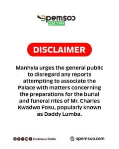 The Manhyia Palace has denied reports of its participation in the funeral preparations of the late Highlife Legend Charles Kwadwo Fosuh widely known as Daddy Lumba.&nbsp;