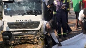 Three persons have perished while six others are in critical condition after a Howo tipper truck crashed into a Daewoo Matiz leaving one person unharmed.
