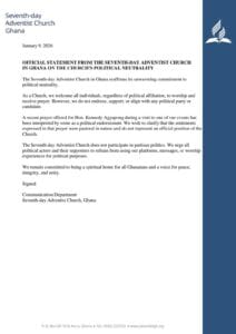 The Seventh Day Adventist Church, (SDA) Ghana has rejected allegations of endorsing former Assin Central MP and presidential hopeful for the New Patriotic Party (NPP), Kennedy Agyapong, after a video of a church pastor offering prayer for him during an event went viral.