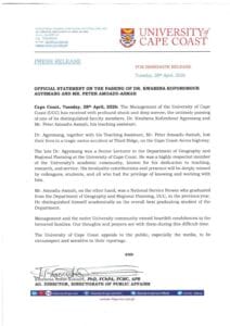 The University of Cape Coast, one of Ghana's most leading universities, has suffered another tragedy with the death of two members in a horrific accident on the Accra-Cape Coast Highway, allegedly due to the negligent driving of a Tipper Truck driver.