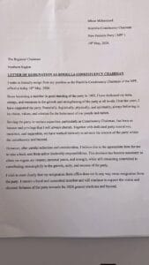 The Chairman of the New Patriotic Party (NPP) in the Bimbilla Constituency, Mbow Mohammed,has revealed in a letter seeking to take a back seat in the party. 