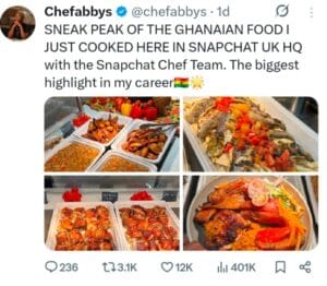 Ghanaian food vlogger, Chef Abby, has once again showcased the rich culinary heritage of her country by bringing our beloved local dishes—such as Jollof, Beans and Plantain, Waakye, and more—to the international spotlight.