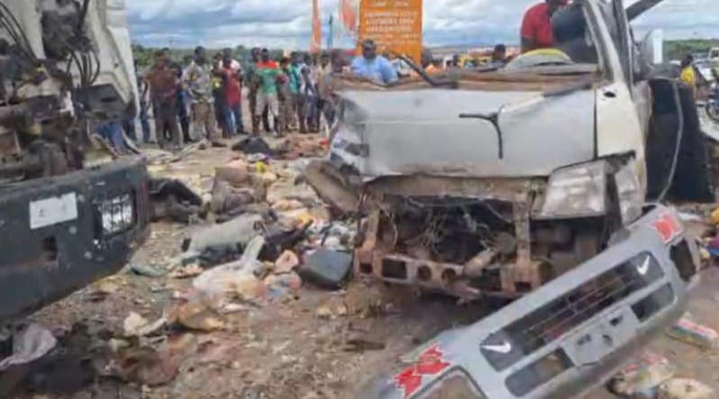 At least 12 people have been confirmed dead while two others are in critical condition after a head-on collision between two vehicles happened at Nkenkensu in the Offinso North District of Ashanti Region.