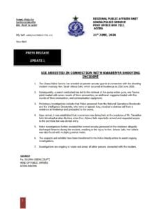 The Ghana Police Service has issued an official statement regarding the shooting incident which happened today June 21st Kwabenya involving former Gender Minister, Adwoa Safo.&nbsp;