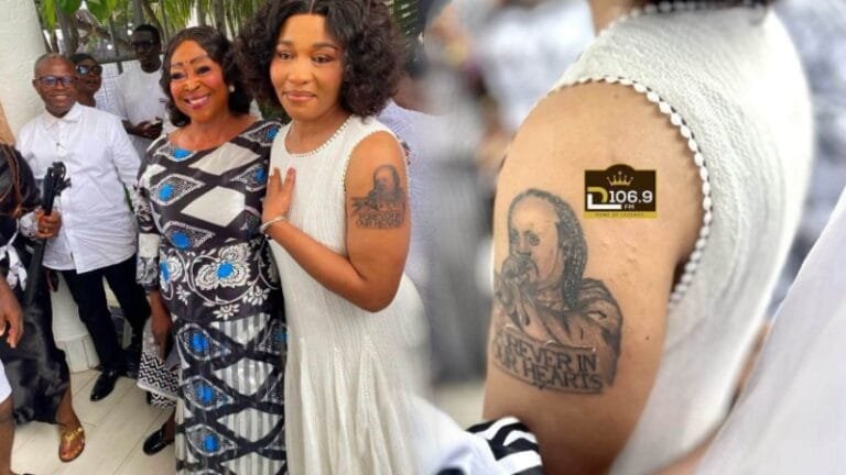 Priscilla Ofori, the bereaved spouse of the deceased Highlife icon Daddy Lumba, has honored her late husband by getting a tattoo-like image of him on her arm.