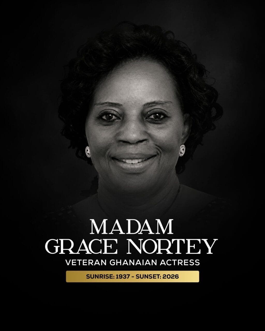 Grace Nortey, a seasoned Ghanaian actress, has passed away at the age of 89. According to reports, she passed away in the early hours of Wednesday, August 26, 2026, at the University of Ghana Medical Center (UGMC).